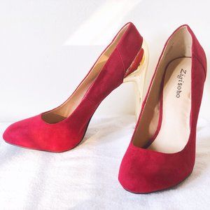 Zigi Soho Lady's Gorgeous Red Suede Gold Heels
